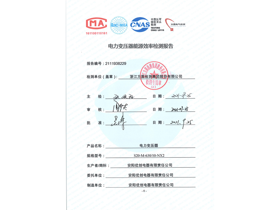 电力变压器能源效率检测报告