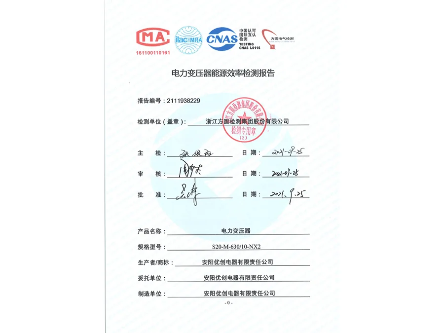 电力变压器能效检测报告