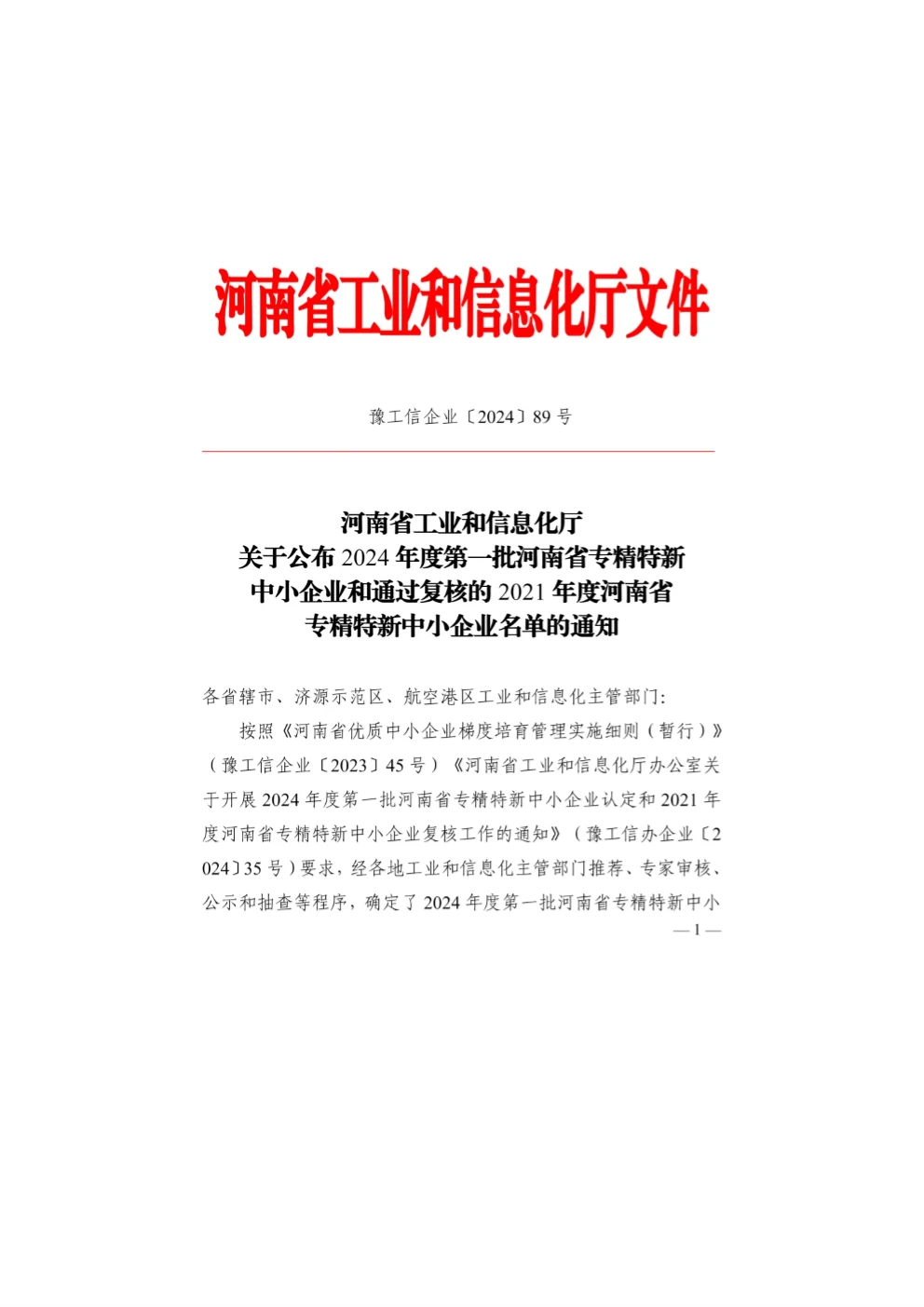 2024年度专精特新企业公示文件